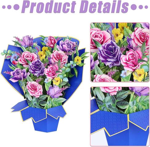 Pop Up Flower Cards, 3D Paper Roses Flower Bouquet, Popup Flower Greeting Cards with Note Card and Envelope, 12 Inch Get Well Cards, Birthday Gift Cards for Women Grandma Mom Sister in Saudi Arabia