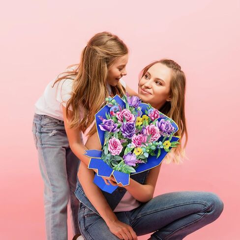Pop Up Flower Cards, 3D Paper Roses Flower Bouquet, Popup Flower Greeting Cards with Note Card and Envelope, 12 Inch Get Well Cards, Birthday Gift Cards for Women Grandma Mom Sister in Saudi Arabia