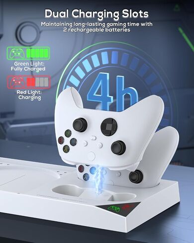 MENEEA Cooling Fan & Charging Stand for Xbox Series X Console & Controller | Vertical Cooler System Dual Charger Station Dock Accessories with 2x1400mAh Rechargeable Battery for Xbox Series X Controller in Kuwait