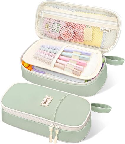 SUNEE Cute Pencil Case, Aesthetic Pen Pouch, Colored Large Pencil Bag with Zipper, Kawaii Stationery Storage and Organizer, School Supplies for Teen and Adult Girls, Blue in Saudi Arabia