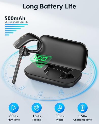 New bee Bluetooth Headset, Wireless Bluetooth Earpiece for Cellphone with 500mah Charging Case 80h Playtime V5.2 Dual Mic Noise Cancelling Hands-Free Earphones for Office Driver in Saudi Arabia