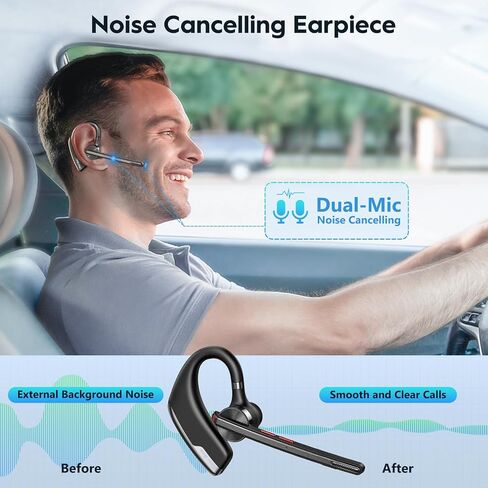 New bee Bluetooth Headset, Wireless Bluetooth Earpiece for Cellphone with 500mah Charging Case 80h Playtime V5.2 Dual Mic Noise Cancelling Hands-Free Earphones for Office Driver in Saudi Arabia