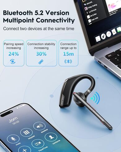 New bee Bluetooth Headset, Wireless Bluetooth Earpiece for Cellphone with 500mah Charging Case 80h Playtime V5.2 Dual Mic Noise Cancelling Hands-Free Earphones for Office Driver in Saudi Arabia