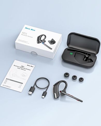 New bee Bluetooth Headset, Wireless Bluetooth Earpiece for Cellphone with 500mah Charging Case 80h Playtime V5.2 Dual Mic Noise Cancelling Hands-Free Earphones for Office Driver in Saudi Arabia