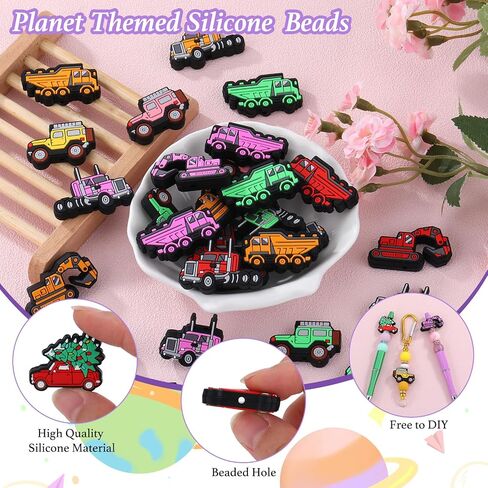 20 Pcs Cartoon Silicone Beads Cute Focal Beads Patterned Silicone Beads Silicone Beads for Pens for Bracelet Jewelry Pendants DIY Handicrafts（Engineering Vehicle Theme） in Saudi Arabia
