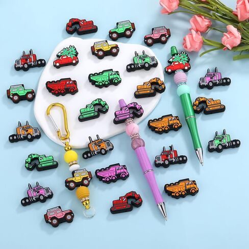 20 Pcs Cartoon Silicone Beads Cute Focal Beads Patterned Silicone Beads Silicone Beads for Pens for Bracelet Jewelry Pendants DIY Handicrafts（Engineering Vehicle Theme） in Saudi Arabia