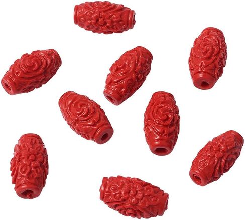 Beadthoven 50pcs برميل أحمر Cinnabar حبات فضفاضة منحوتة حبات صلاة محظوظة in Kuwait