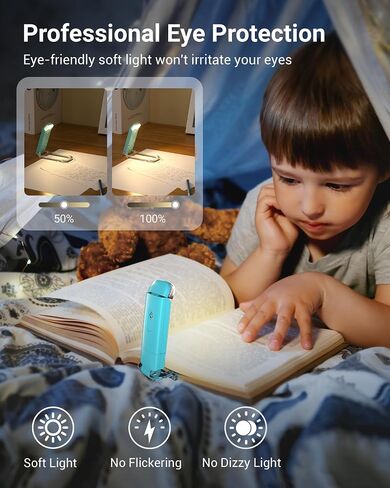 DEWENWILS USB Rechargeable Book Reading Light, 3000K Warm White, Brightness Adjustable Clip on LED Bookmark Lamp at Night in Bed, Portable Booklight for Bookworms, Kids in Kuwait