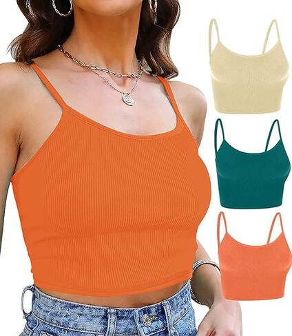 Topstype 3 Pcs Ribbed Crop Tank Cami Tops Womens Sleeveless Spaghetti Strap Camisole in Kuwait