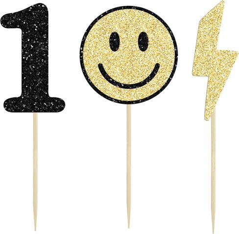 Ephlyn 24Pcs One Happy Dude Cupcake Toppers Smile Face Cupcake Topper Decorations One Happy Dude Birthday Decorations for Kids 1st Birthday Decorations in Saudi Arabia