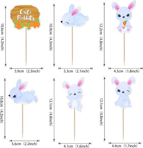 36 Pack Easter Cupcake Toppers Double Sided Cute Rabbit Carrot Easter Bunny Cupcake Picks for Happy Easter Spring Baby Shower Birthday Theme Cupcake Decorations Party Supplies in Kuwait