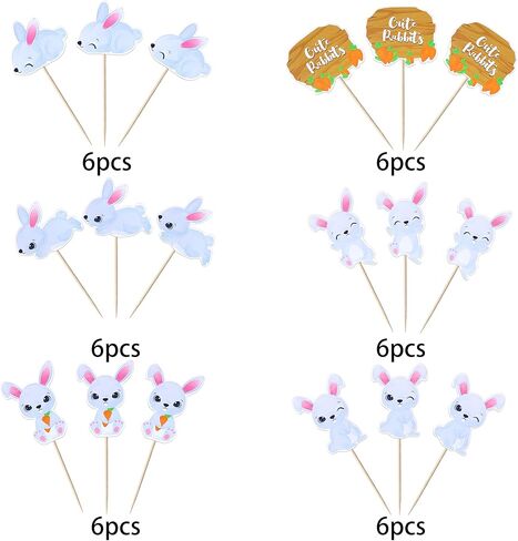 36 Pack Easter Cupcake Toppers Double Sided Cute Rabbit Carrot Easter Bunny Cupcake Picks for Happy Easter Spring Baby Shower Birthday Theme Cupcake Decorations Party Supplies in Kuwait