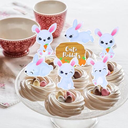 36 Pack Easter Cupcake Toppers Double Sided Cute Rabbit Carrot Easter Bunny Cupcake Picks for Happy Easter Spring Baby Shower Birthday Theme Cupcake Decorations Party Supplies in Kuwait