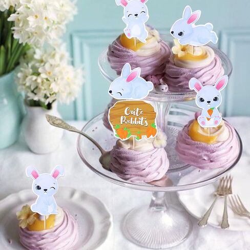 36 Pack Easter Cupcake Toppers Double Sided Cute Rabbit Carrot Easter Bunny Cupcake Picks for Happy Easter Spring Baby Shower Birthday Theme Cupcake Decorations Party Supplies in Kuwait