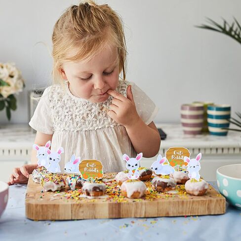 36 Pack Easter Cupcake Toppers Double Sided Cute Rabbit Carrot Easter Bunny Cupcake Picks for Happy Easter Spring Baby Shower Birthday Theme Cupcake Decorations Party Supplies in Kuwait