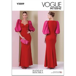 Vogue Misses' Close-Fitting Lined Dress Sewing Pattern Packet by Badgley Mischka, Design Code V2009, Sizes 18-20-22-24-26, Multicolor