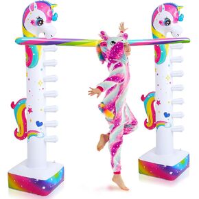 Poen 63 Inch Unicorn Gambo Gamebo للأطفال البالغين قوس قزح Unicorn Blow Up Limbo Toy for Outdoor Outdoor Holiday Girls Boys Fun Birthday Party Decor