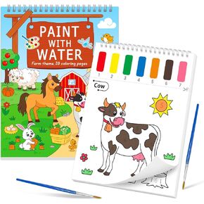 SOCOLER Paint with Water Coloring Books for Toddlers, Farm Mess Free Watercolor Painting Papers for Kids Water Color Paint Kit with 2 Brushes Art Craft Birthday Gift for Ages 1-3, 4-8