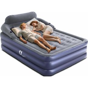 A-ER-FA Queen Air Mattress with Headboard and Cup Holder, Comfort Blow Up Mattress, Inflatable Mattress for Guests and Home, Colchon Inflable, Air Bed