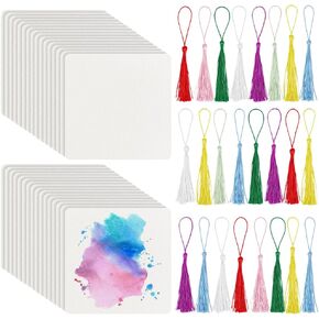 Benecreat 50 Packs Packs Artist's Tiles ، 3.9 بوصة مربعة من البلاط الورقي Zentangle ، والبطاقات الفارغة مع 25 شرابة ، وأوراق الورق لرسمية دفتر كتاب ، وبطاقات الفهرس بطاقات فلاش.