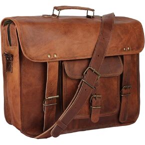 16" Handmade Leather Travel Messenger Office Crossbody Bag Laptop Briefcase College Satchel Computer Best Bag for Men and women Brown