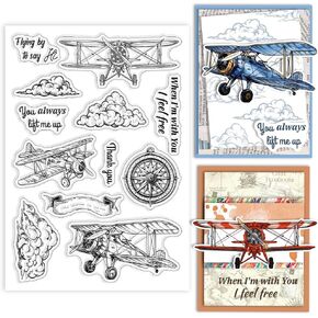 Globleland Vintage Airplane طوابع سيليكون صافية لبطاقات DIY صنع سحابة السيليكون الشفافة ختم الختم البوصلة ختمات واضحة لتصوير قصاصات الكوكب