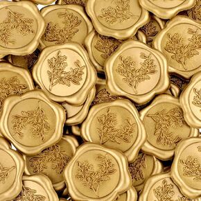50 PCS Gold Eucalyptus wax seal ملصقات ختم لماص ذاتي مستديرة دعوة زفاف مغلف شمع ملصقات الختم