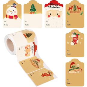 300pcs ملصقات علامة عيد الميلاد ، 2x3inch هدية علامات لفة لاصقة لفة لبطاقات المعايدة صناديق الأظرف ديكور التغليف