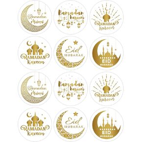 360pcs ملصقات Gold Ramadan Kareem ، جولة ، ذهبية ، فضية ، ورق ، نمط معاصر ، عناصر رمضان (القمر ، النجمة ، المسجد) ، الاستخدام الداخلي ، الملصقات ، الملصقات