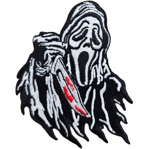 3.5 "Scream Mask Mask Ghost Iron On Patch | Halloween Halloween Horror Movies Ghost Hordique Consique On/Sew On على الملابس ، والقبعات ، والملابس ، والظهر ، والثقوب ، والسترات ،