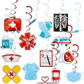 ممرضات أسبوع معلقة زخارف دوامة ، 30 جهاز كمبيوتر حمراء وأزرق الممرضات التخرج لوازم الحفلات إحباط دوامة السقف الشكر/Happy Nurse Doctor Medical RN Gifts Bulk Party Birthday in Kuwait