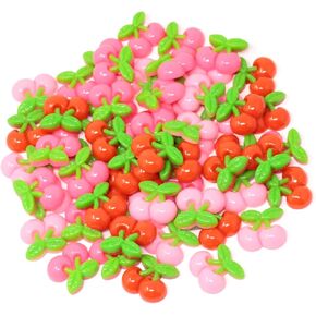 Honbay 60PCS Sweet Cherry Flatback Resin Charms Cartoon Small Cherry Slime Charms Appealing Fruit Resin Embellishments Cute Fruit Food Resin Cabochons Decoration Accessories - 3 Colors