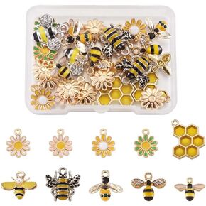 kissitty 28pcs/box المينا Bee Charm المعلقات Daisy زهرة تتدلى سحر لأقراط سوار قلادة صنع المجوهر