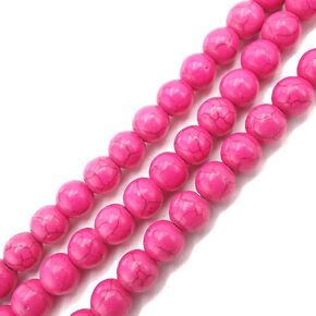 JM Design Pink Howlite Turquoise Smooth Round Beads Size 8mm 15.5 '' per Strand for Jewelry Making