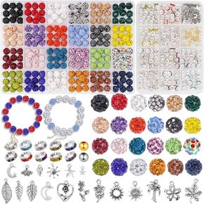 Niart 509pcs حبة Rhinestone Bead مجموعة لأساور DIY ، وقلادات ، وأدوات المفاتيح ، والأقراط والزخارف ، و 240 حبات الماس 10 ملم ، و 200 8 ملم حبات مقسمة ، و 25 حبة ذهبية و 25 فضيًا ، و 19 قلادة في 24 ألوانًا