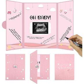 Crenics Baby Shower Decorations for Girl, Cute Baby Shower Signature Board with Picture, Pink Baby Shower Guest Book Alternatives 18" x 12", Creative Baby Shower Keepsake for Girls in Saudi Arabia