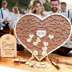 حفل زفاف ضيف بديل مع 83 Wooden Hearts علامة استقبال حفل زفاف مع مجموعة PEN