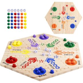 لعبة Marble Board ، لعبة Wooden Board ذات الوجهين مع 30 Marbles و 6 Dice ، Wahoo Marble Ludo Kit ل 2-6 لاعبين