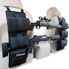 Truck Gun Rack（Set of 2）, Seat Back Gun Rack with Adjustable Straps, 600D Oxford Cloth, Universal Rifle Holder, PVC Coated, Secure Storage Pockets for Hunting Gear, Easy to Install Vehicle Gun Rack