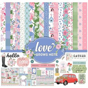 Inkdotpot Pastel Floral Collection Double,Sided Scrapbook Paper Kit Cardstock 12"x12" Card Making Paper Pack of with Sticker Sheet - 16 Pages - Pastel Purple