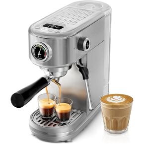 HiBREW H10B Programmable Espresso Machine, Brushed Stainless Steel, Adjustable Temperature and Cup Volume, Steam Wand for Milk Frother