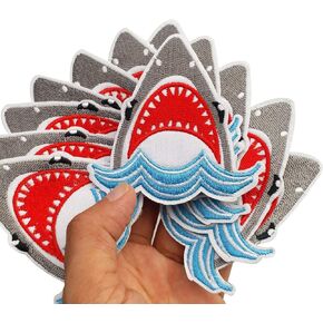3 "x2.9" 12pcs الحديد القرش الجائع للغاية على خياطة على بقعة مطرزة بقع مطرزات الماكينة تطريز NeedleCraft Craft Kids Child Project