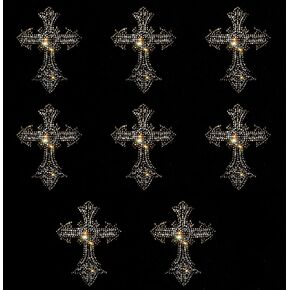 8 Pack Golden and Silver Bling Cross Iron on 3.5' by 3' Christian Faith Religious Rhinestones Patch Crystal Hotfix Heat Transfer DIY Applique