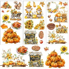 3 Sheets Thanksgiving Rub on Transfers for Crafts Vintage Autumn Rub on Transfers Decals Thanksgiving Sunflower Pumpkin Gnome Transfers Decals for Wood Scrapbooking Crafts Home Decor