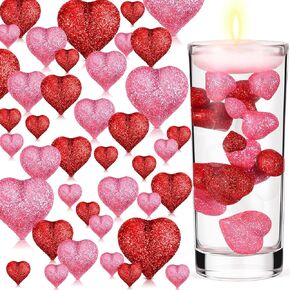 Mtlee 120 PCS Valentine's Day Pearls Vase Filler Heart Pearls للحصول على شموع عائمة مركزية لجدول طعام عيد الحب يوم الزفاف ، 14/20/30 مم لا هلام ماء (الطراز الكلاسيكي ، الأحمر ، الوردي)