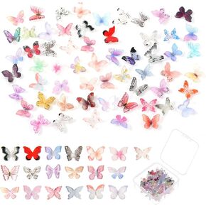 60 PCS Mini Resin Butterflies Miniature Dollhouse Accessories Tiny Resin Butterflies 3D Butterfly Nail Dairmies Microdlies for Habin