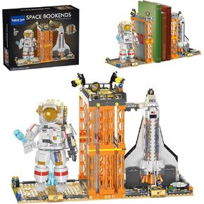 طبقة ساحة Bookend Build Build Toy مع طوب LED ، ورائد فضاء الفضاء الإبداعية نموذج المكتبة ، وأفكار هدايا الديكور المنزلي للأطفال والكبار (1623 جهاز كمبيوتر)