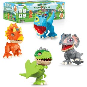 Birthday Toys Gifts for 3 4 5 6 8 Year Old Toddler Boys Girls – 4 Pack Dinosaur Action Figures with Movable Joints & Realistic Textured Skin, Educational STEM Fine Motor Skill Toys for Kids Age 3+