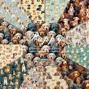 24 Sheets Puppy Dog Scrapbook Paper 6'' x 6'' Puppy Dog Pattern Pad Puppy Dog Single-sided Scrapbook Paper Puppy Dog Craft Paper for Card Making Kit Puppy Dog Cardstock Origami DIY