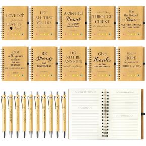 40Pcs Christian Gift Set Bulk Bible Verse Bamboo Pens Spiral Religious Notebook with Sticky Notepad Sunday Event Teacher Appreciation Notebook for Student Back to School Supplies Bible Pastor Gifts